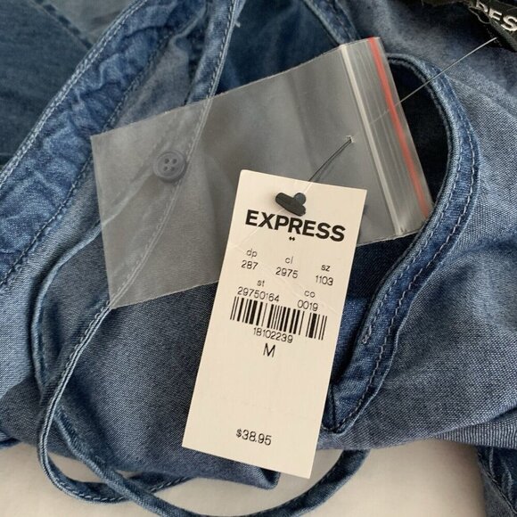 Express Women’s Medium Boho Festival Halter Cold Shoulder Blue Denim Top NWT - Picture 9 of 9